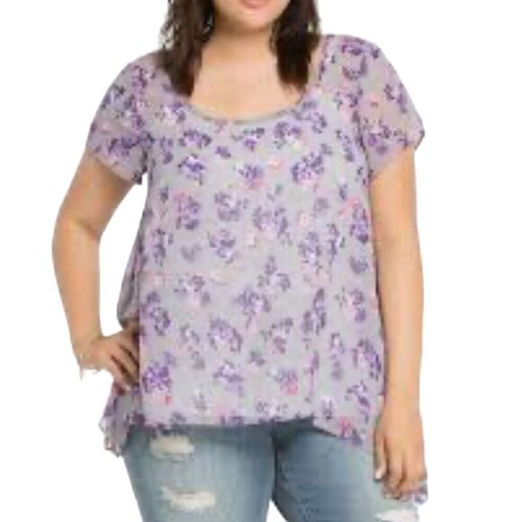Torrid Floral Top 3X Purple Chiffon Boho Western Classic Chic Preppy Feminine - Picture 1 of 12